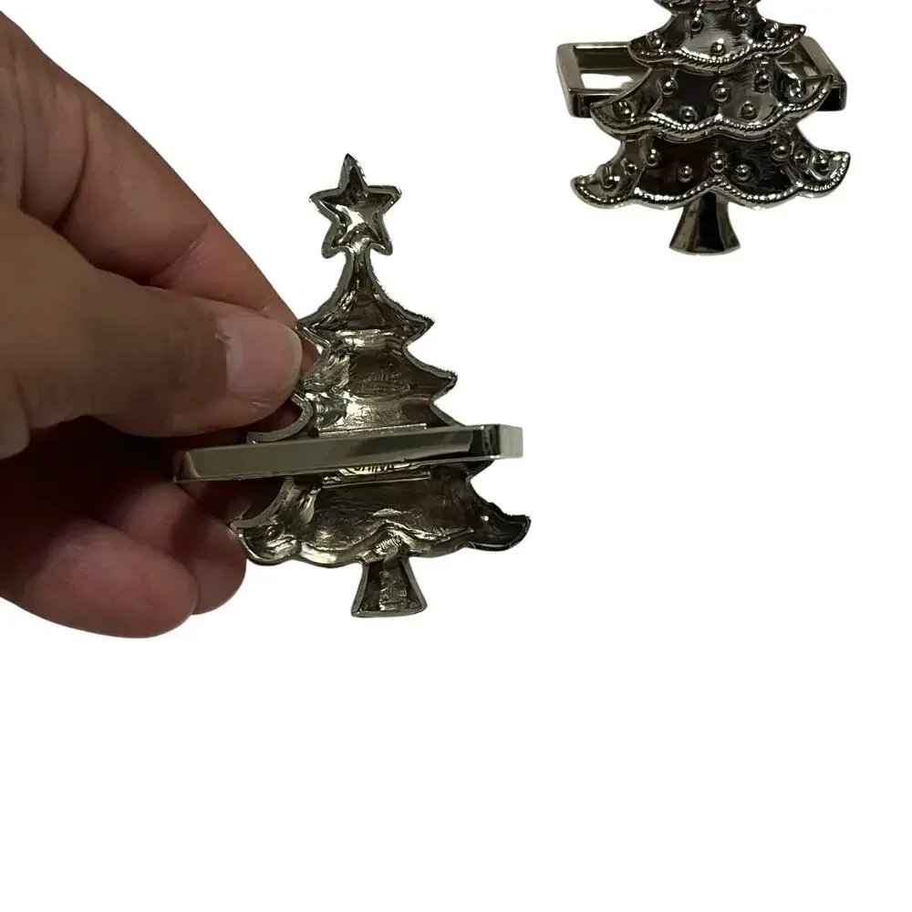 Lenox Chrome Silver Christmas Tree Napkin Rings Set of 8